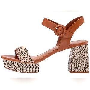 Anthropologie Bernardo Reagan Sexy Platform Sandal Natural/Black Multi Raffia